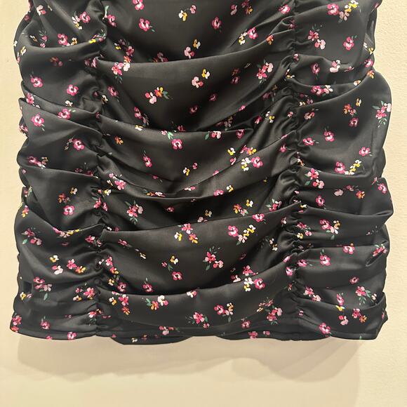 For Love and Lemons Floral Black Satin Lace Mini Dress Bodycon Going Out Size M - Picture 7 of 11